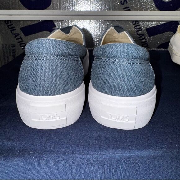 Tom’s Wear Good Dark Indigo Washed Canvas Alpargata Fenix Platform Slip Ons sz 6 - Picture 4 of 7